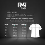Tabla de medidas de playera RAVGE con tallas y dimensiones para elegir la talla correcta.